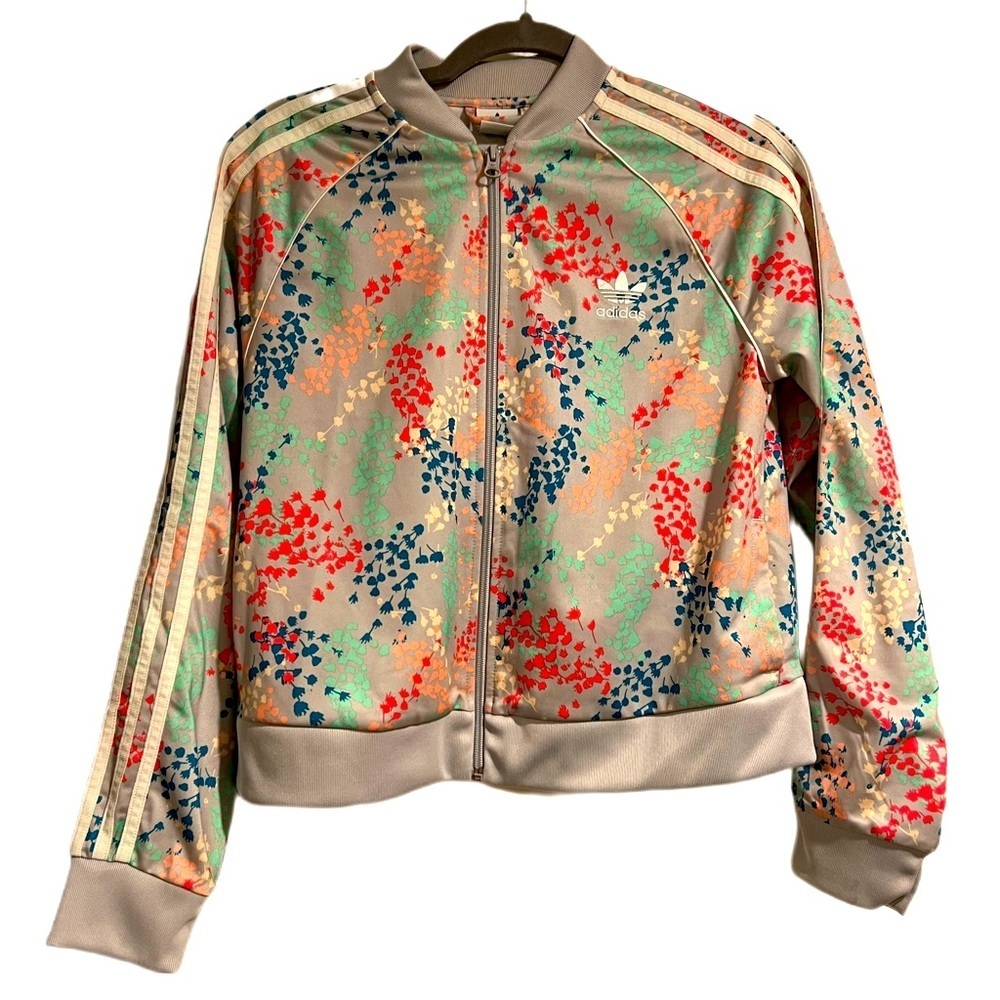 A d i d a s • retro floral grey zip up track jacket